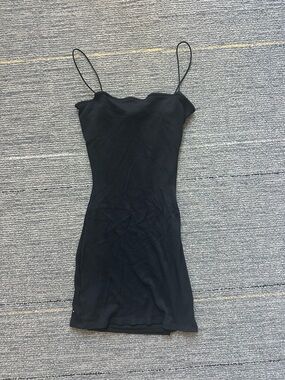 Windsor Black Ribbed Spaghetti-Strap Mini Dress